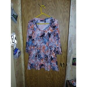 Attitudes by Renee Midi Dress Womens 3XP White Multicolor Splattler Print QVC UK